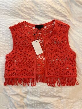 Zara Crochet Fringe Vest BNWT